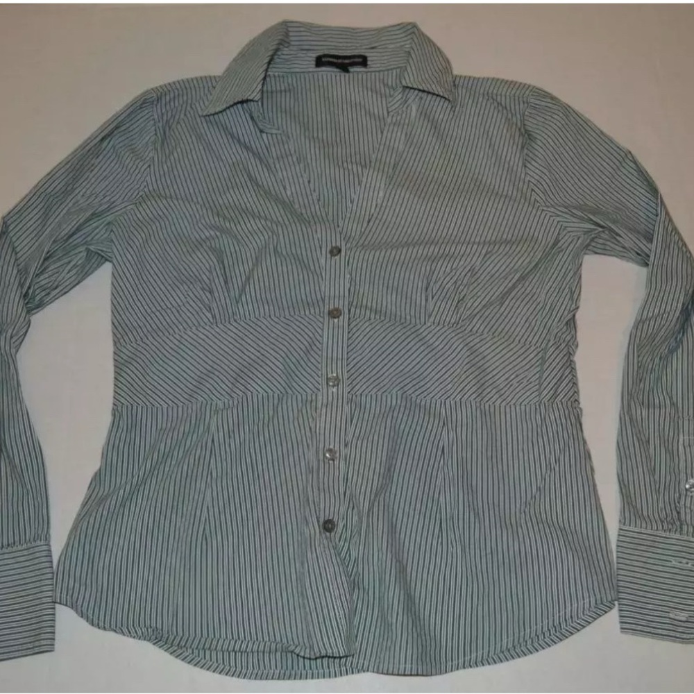 Express Green Striped Casual Button-Down Shirt